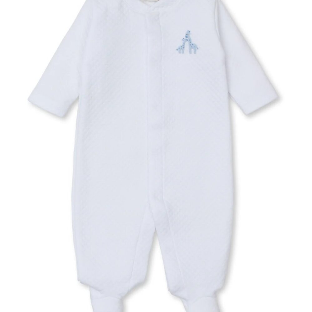 Kissy Kissy Giraffe Glee White/Blue Jacquard Baby Footie, Size 0-3M, NWT
